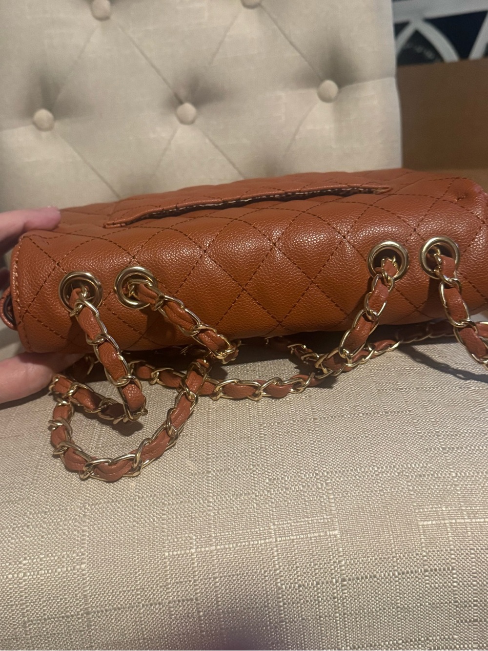 Ello Classy Brown Quilted Chain Shoulder Bag w/ Turn‑Lock Closure NWT - Picture 7 of 13